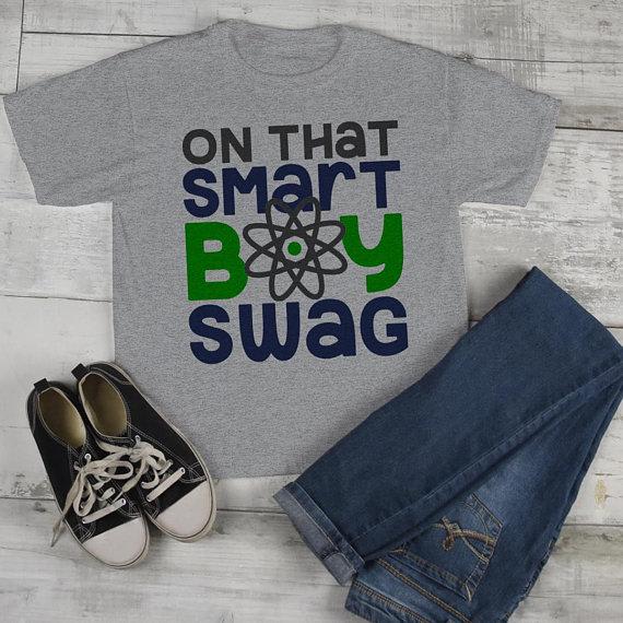 Boy's Funny T shirt Back To School Tee Smart Boy Swag Science Shirts Cute Boys-Shirts By Sarah