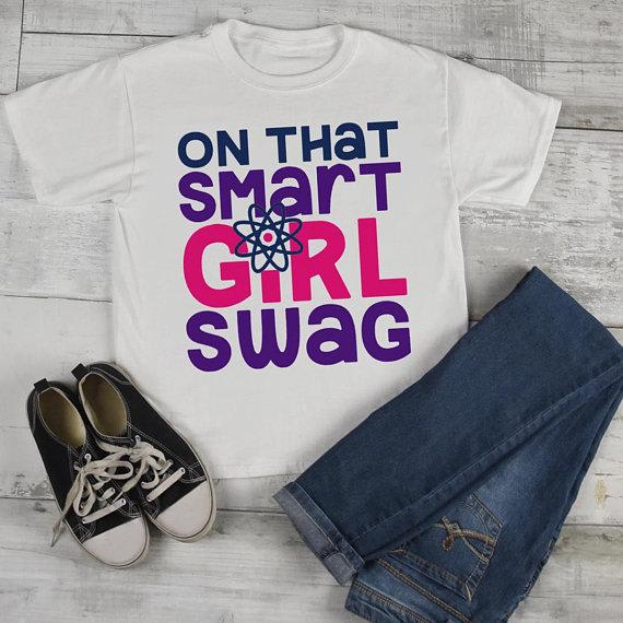 Girl's Funny T shirt Back To School Tee Smart Girl Swag Science Shirts Cute Girls-Shirts By Sarah