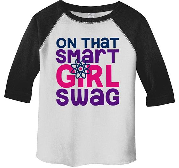 Girl's Funny T shirt Back To School Raglan Smart Girl Swag Science Shirts Cute Girls Shirts By Sarah-Shirts By Sarah