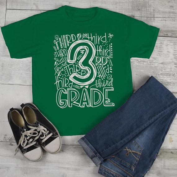 Kids Cute 3rd Grade T Shirt Typography Cool Tee Boy's Girl's Grade 3 Third Back To School TShirt-Shirts By Sarah