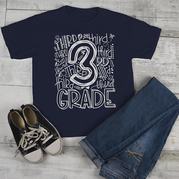 Kids Cute 3rd Grade T Shirt Typography Cool Tee Boy's Girl's Grade 3 Third Back To School TShirt-Shirts By Sarah
