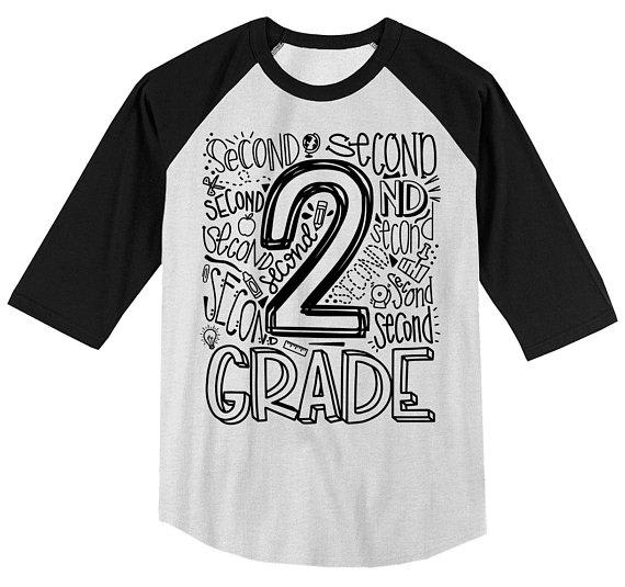 Boy's Cute 2nd Grade T Shirt Typography Cool Raglan 3/4 Sleeve Boy's Girl's Grade 2 Second Back To School TShirt-Shirts By Sarah