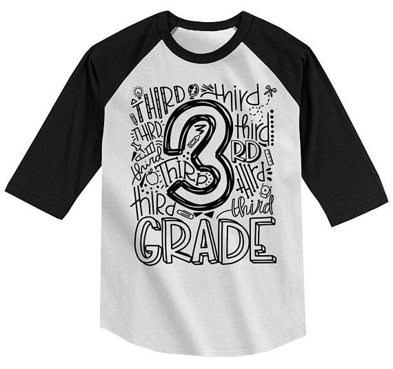 Boy's Cute 3rd Grade T Shirt Typography Cool Raglan 3/4 Sleeve Boy's Girl's Grade 3 Third Back To School TShirt-Shirts By Sarah