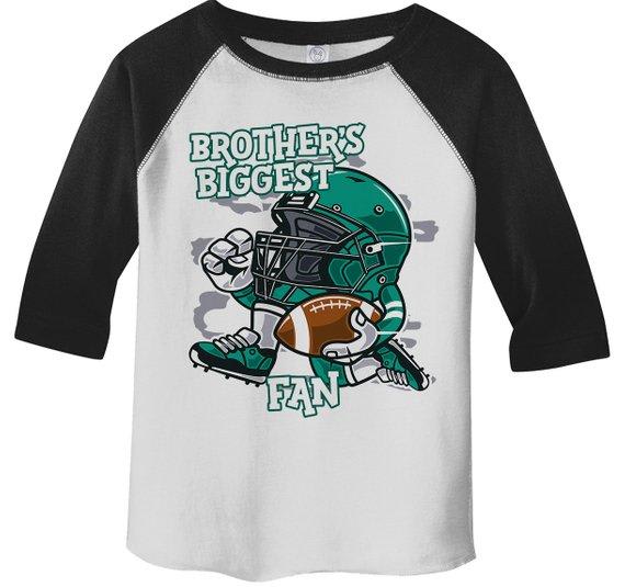 Boy's Football Shirt Brother's Biggest Fan TShirt Sibling Player Graphic Tee Girl's Raglan 3/4 Sleeve-Shirts By Sarah