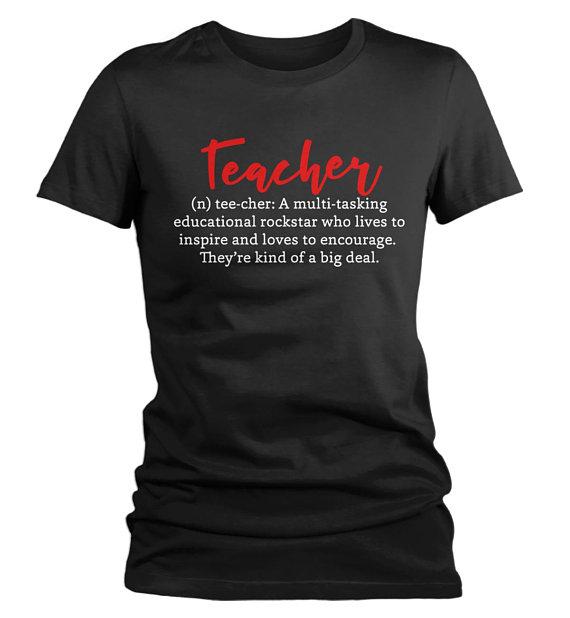 Women's Cute Teacher T Shirt Definition Teaching Rockstar Tee Teacher Gift Idea Inspire Encourage-Shirts By Sarah