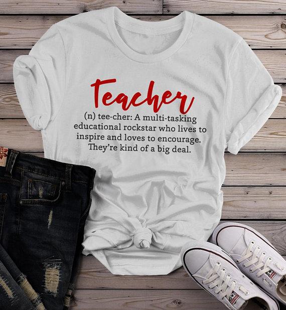 Women's Cute Teacher T Shirt Definition Teaching Rockstar Tee Teacher Gift Idea Inspire Encourage-Shirts By Sarah