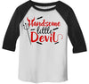 Boy's Funny Halloween T Shirt Handsome Little Devil Shirts 3/4 Sleeve Raglan Toddler Tee