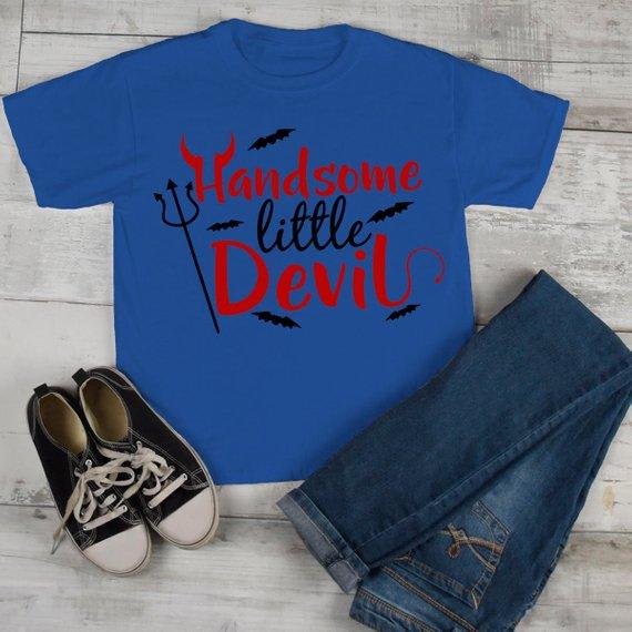 Boy's Funny Halloween T Shirt Handsome Little Devil Shirts Toddler Tee-Shirts By Sarah