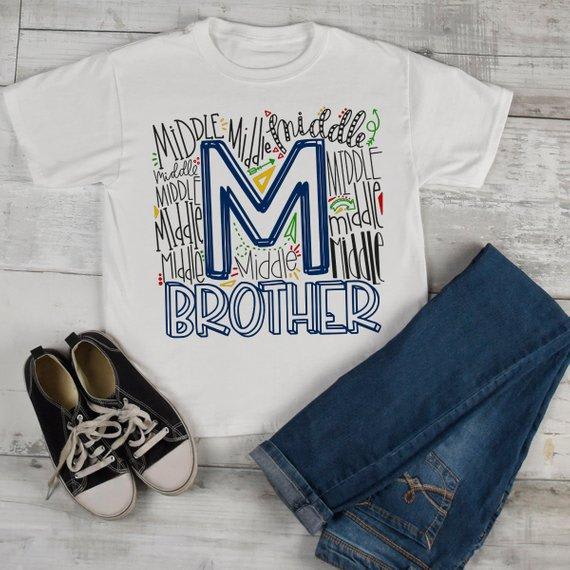 Boy's Middle Brother T Shirt Typography Tee Matching Sibling Shirts Cute Tees Baby Announcement Shirt-Shirts By Sarah
