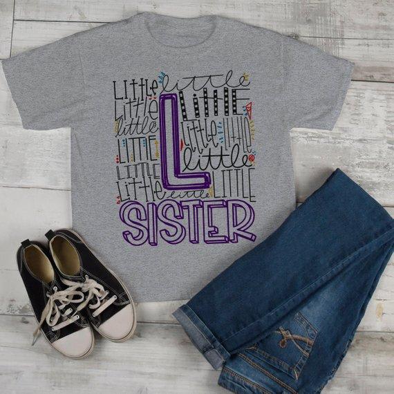 Girl's Little Sister T Shirt Typography Tee Matching Sibling Shirts Cute Tees-Shirts By Sarah