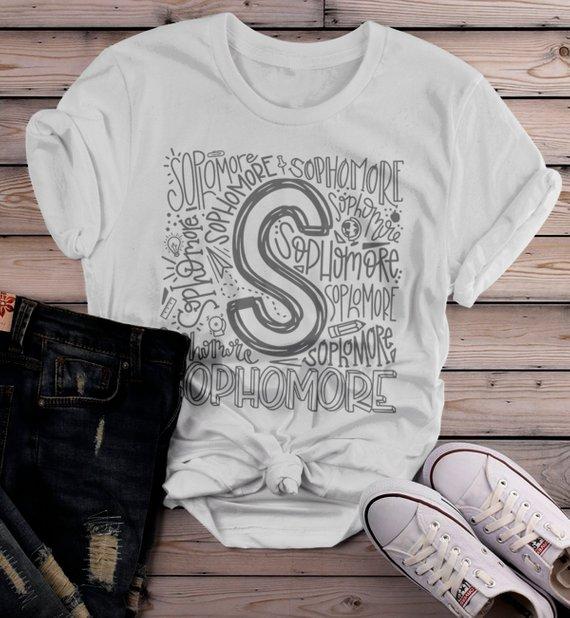 Women's Sophomore T Shirt Class Tee Typography Back To School School Gift Idea Shirts Cool Sophomores-Shirts By Sarah