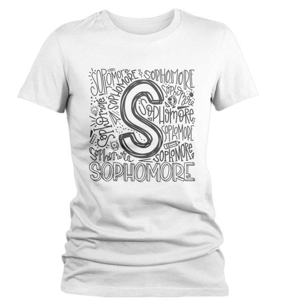 Women's Sophomore T Shirt Class Tee Typography Back To School School Gift Idea Shirts Cool Sophomores-Shirts By Sarah