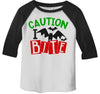Boy's Funny Halloween Shirt Caution I Bite Bat Toddler Shirts Adorable Halloween Top 3/4 Sleeve Raglan