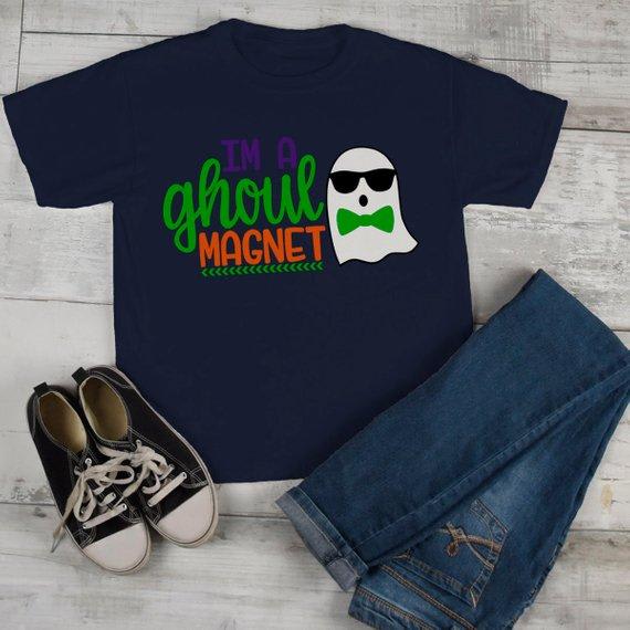 Boy's Funny Halloween T Shirt Ghoul Magnet Ghost Toddler Shirts Adorable Halloween Tee-Shirts By Sarah