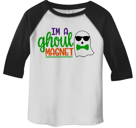 Boy's Funny Halloween Shirt Ghoul Magnet Ghost Toddler Shirts Adorable Halloween Top 3/4 Sleeve Raglan-Shirts By Sarah