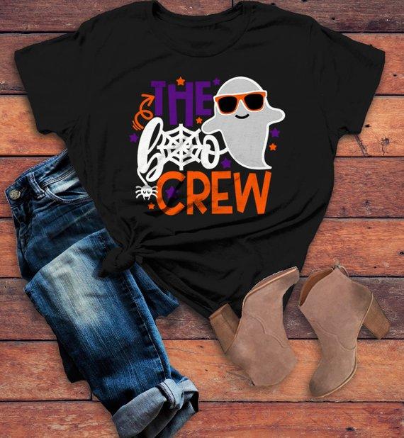Women's Funny Halloween T Shirt Boo Crew Graphic Tee Matching Halloween Shirts Ghost-Shirts By Sarah