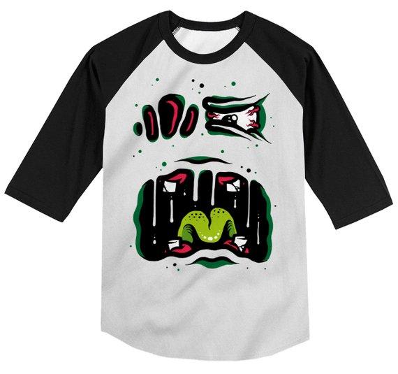 Boy's Halloween T Shirt Monster Face Graphic Tee Cool Spooky Shirts 3/4 Sleeve Raglan Toddler-Shirts By Sarah