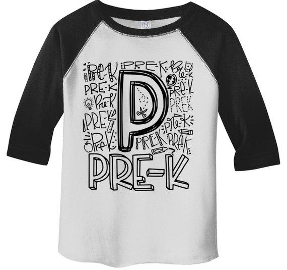 Boy's Cute Pre-K T Shirt Typography Cool Raglan 3/4 Sleeve Boy's Girl's Grade Pre-Kindergarten Back To School TShirt-Shirts By Sarah