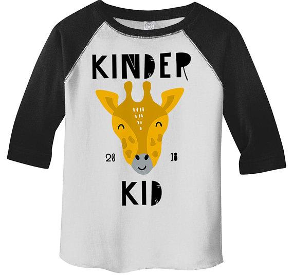 Boy's Cute Kindergarten Shirt Kinder Kid 2018 Giraffe Raglan 3/4 Sleeve Graphic Tee Boy's Girls School Shirts-Shirts By Sarah