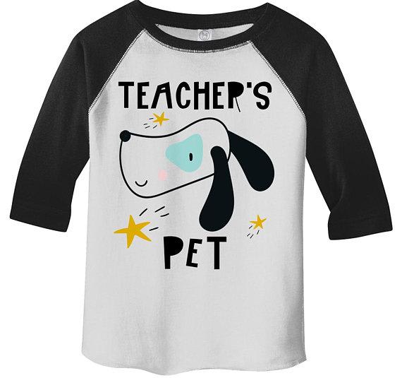 Boy's Cute Teacher's Pet Shirt Adorable Dog Raglan 3/4 Sleeve Graphic Tee Boy's Girls Back To School Shirts-Shirts By Sarah