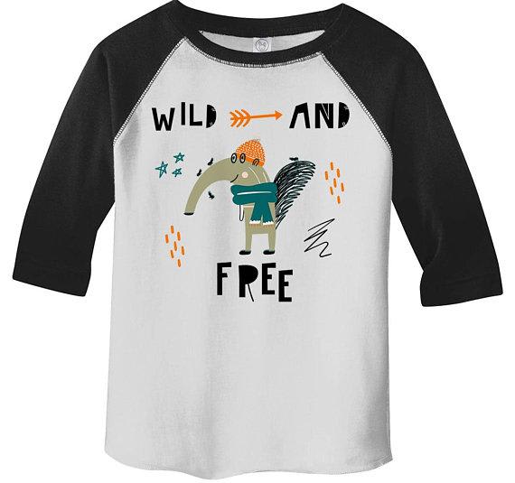 Boy's Scandinavian Shirt Cute Anteater Shirt Wild Free Hipster Shirts Raglan 3/4 Sleeve Boho Cool Hand Drawn Graphic Tee-Shirts By Sarah