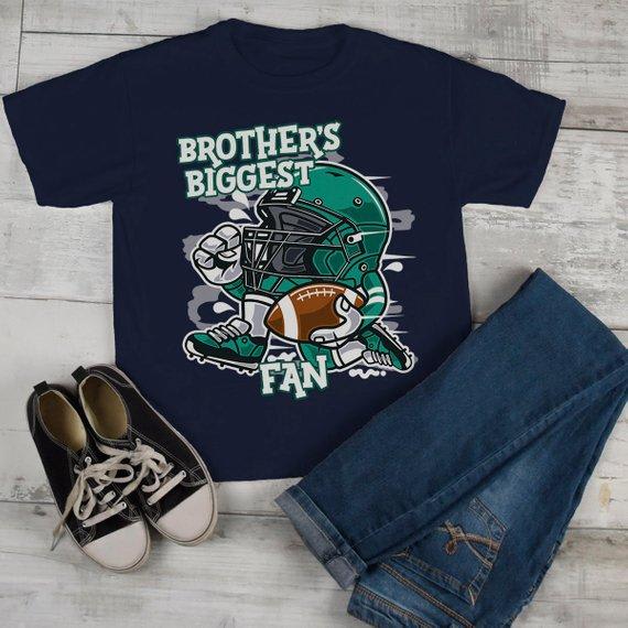 Kids Football T Shirt Brother's Biggest Fan TShirt Sibling Player Graphic Tee Boy's Girl's-Shirts By Sarah
