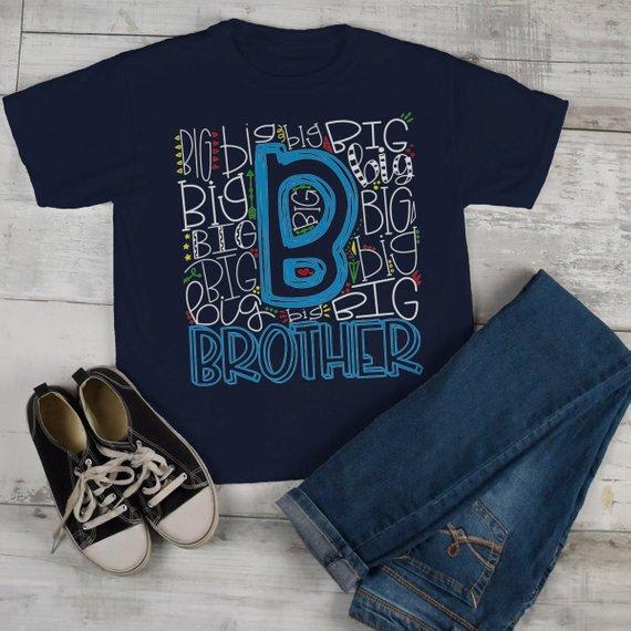 Boy's Big Brother T Shirt Typography Tee Matching Sibling Shirts Cute Tees Baby Announcement Shirt-Shirts By Sarah