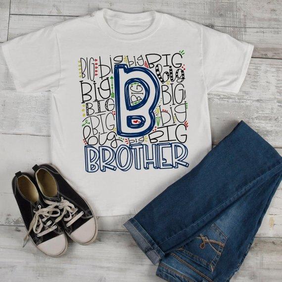 Boy's Big Brother T Shirt Typography Tee Matching Sibling Shirts Cute Tees Baby Announcement Shirt-Shirts By Sarah