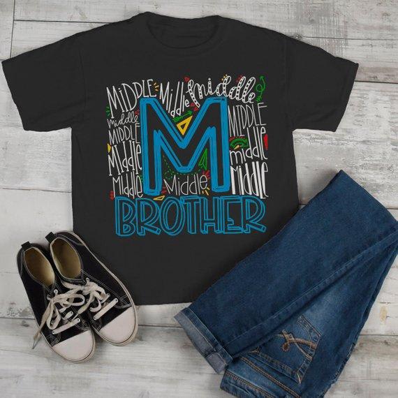 Boy's Middle Brother T Shirt Typography Tee Matching Sibling Shirts Cute Tees Baby Announcement Shirt-Shirts By Sarah