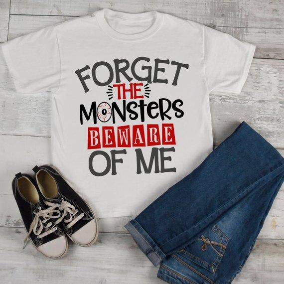 Boy's Funny Halloween T Shirt Forget Monsters Beware Of Me Toddler Shirts Adorable Halloween Tee-Shirts By Sarah