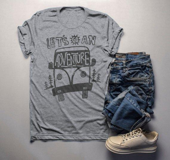 Men's Adventure T Shirt Vintage Van Hipster Shirts Camping Explore Wanderlust Tee-Shirts By Sarah
