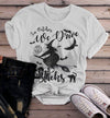 Women's Witch Shirt Halloween T Shirt In October Drive Stick Broom Graphic Tee Funny