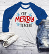 Men's Teacher Outfit Christmas TShirt Merry Teacher Shirt Snowflake Tee Winter Shirts Xmas 3/4 Sleeve Raglan
