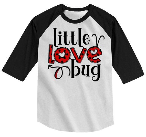 Kids Valentine's Day T Shirt Little Love Bug Shirts Cute Adorable Valentine Tshirt Toddler Tee 3/4 Sleeve Raglan-Shirts By Sarah