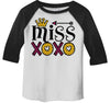 Girl's Valentine's Day T Shirt Little Miss XOXO Shirts Cute Adorable Valentine Tshirt Toddler Tee 3/4 Sleeve Raglan
