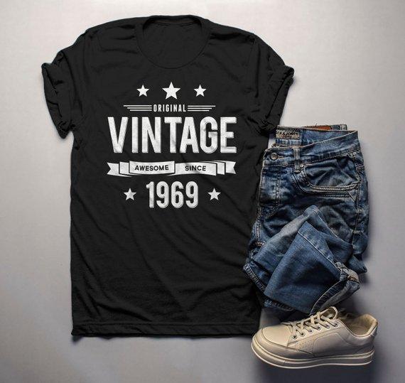 Men's 50th Birthday T Shirt Original Vintage Shirt Awesome Since 1969 Gift Idea 50th Birthday Shirts Vintage Tee Vintage Shirt-Shirts By Sarah