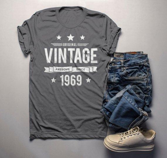 Men's 50th Birthday T Shirt Original Vintage Shirt Awesome Since 1969 Gift Idea 50th Birthday Shirts Vintage Tee Vintage Shirt-Shirts By Sarah
