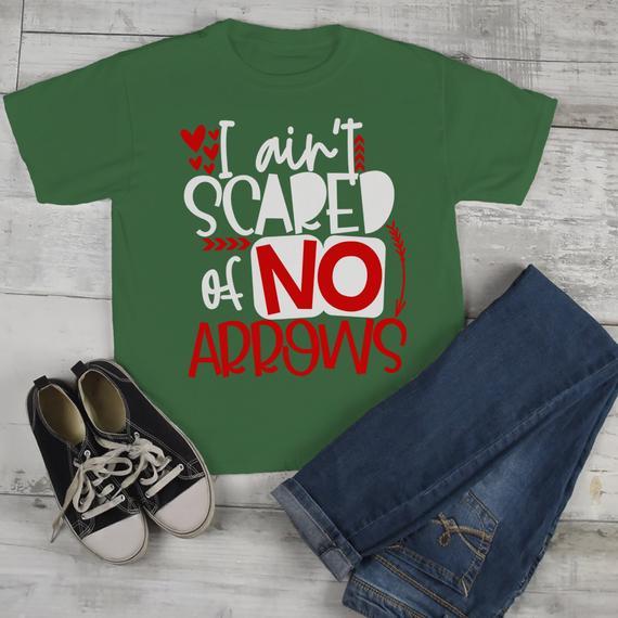 Kids Funny Valentine's Day T Shirt Ain't Scared Of Arrows T-Shirt Valentines Shirts Cute Valentine Tee-Shirts By Sarah