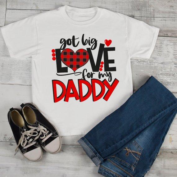 Kids Valentine's Day T Shirt Got Love For Daddy Shirt Plaid Heart Tee Valentines Day Shirts-Shirts By Sarah