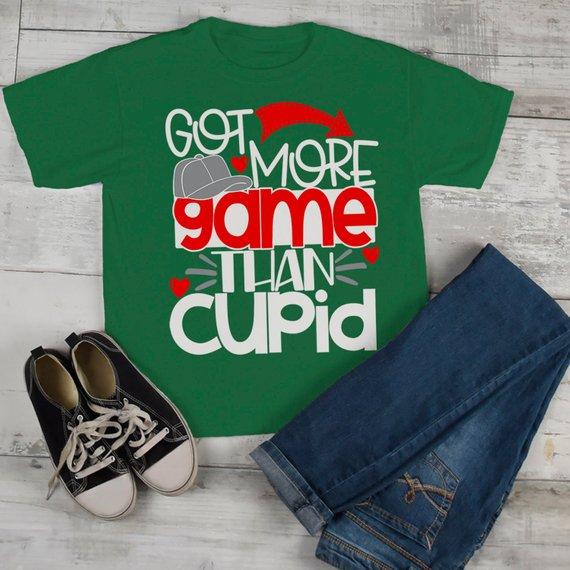 Kids Funny Valentine's Day T Shirt More Game Than Cupid T-Shirt Valentines Shirts Cute Valentine Tee-Shirts By Sarah