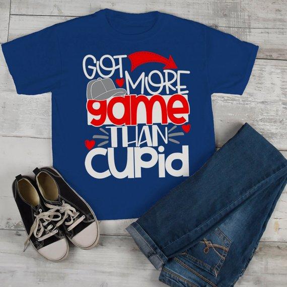 Kids Funny Valentine's Day T Shirt More Game Than Cupid T-Shirt Valentines Shirts Cute Valentine Tee-Shirts By Sarah