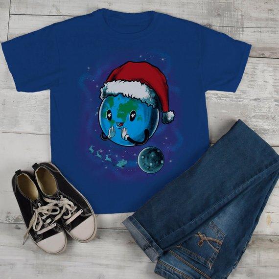 Kids Earth Christmas Shirt Geek Shirt Christmas Geek Shirts Graphic Tee Santa Hat T Shirt Boy's Girl's Toddler-Shirts By Sarah