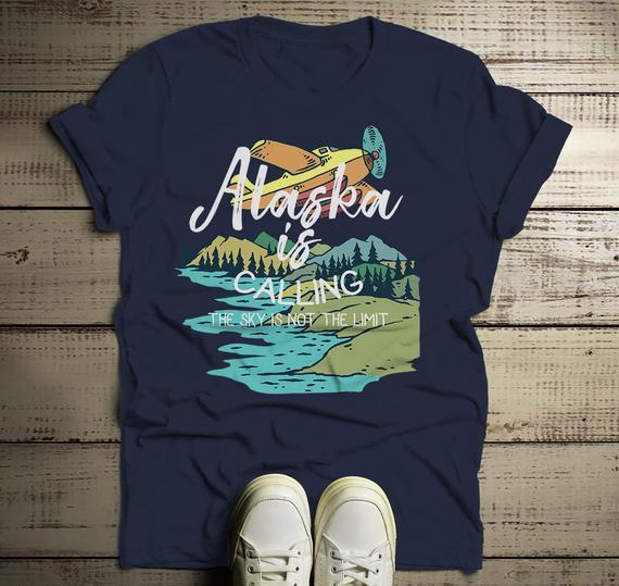 Men's Alaska Shirt Vintage Shirts Calling Sky Not Limit Travel Graphic Tee Hipster Shirts-Shirts By Sarah