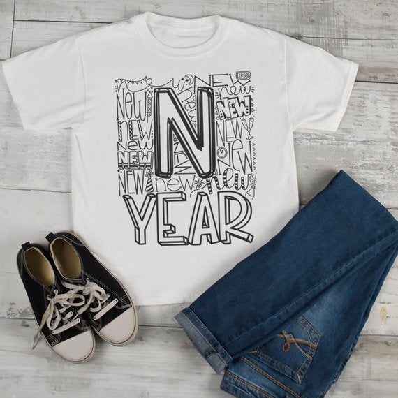 Kids New Year's Shirt Typography Shirts New Years Tee Happy New Year T Shirt Toddler Boy's Girl's-Shirts By Sarah