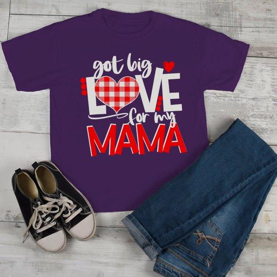 Kids Valentine's Day T Shirt Got Love For Mama Shirt Plaid Heart Tee Valentines Day Shirts-Shirts By Sarah