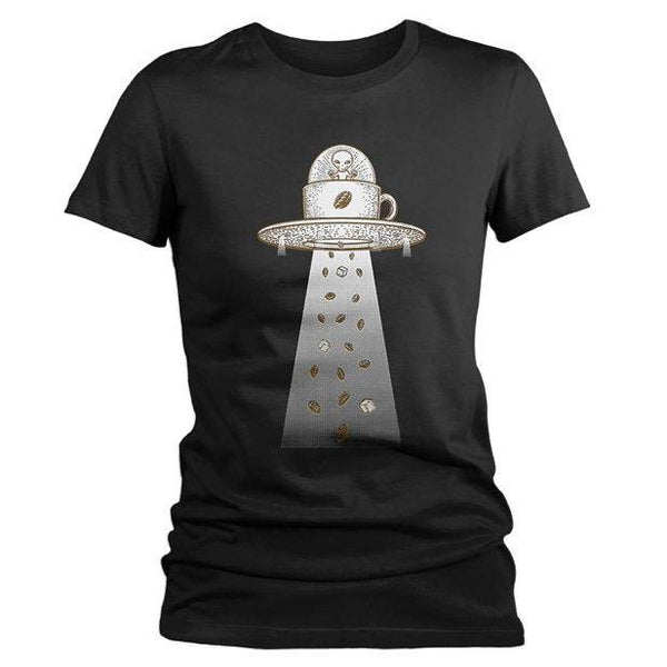 Women's Coffee T Shirt UFO Alien Hipster Shirt Abduct Coffee Graphic Tee Geek Space Shirts-Shirts By Sarah