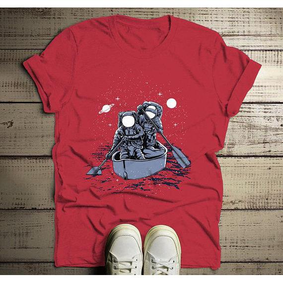Men's Astronaut T Shirt Rowing Through Space Graphic Tee Journey Geek Shirt Nerd Shirts-Shirts By Sarah
