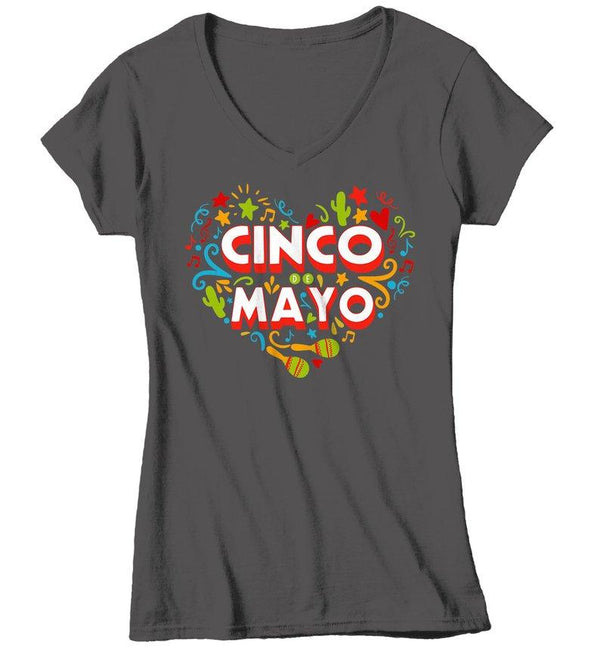 Women's Cinco De Mayo T Shirt Mexico Heart Shirts Mexican 5th May Graphic Tee Mexican Pride Tshirt-Shirts By Sarah