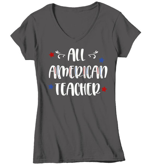 Women's All American Teacher T-Shirt Teacher Shirt Patriotic Shirts 4th July Independence Day Shirts America Shirt-Shirts By Sarah