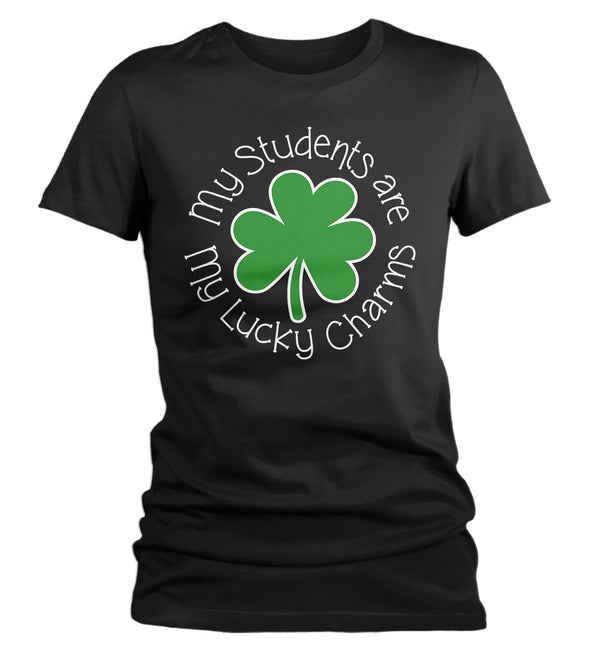 Women's Teacher T-Shirt St. Patrick's Day Shirts Students Are Lucky Charms Graphic Tee Tshirt Clover-Shirts By Sarah